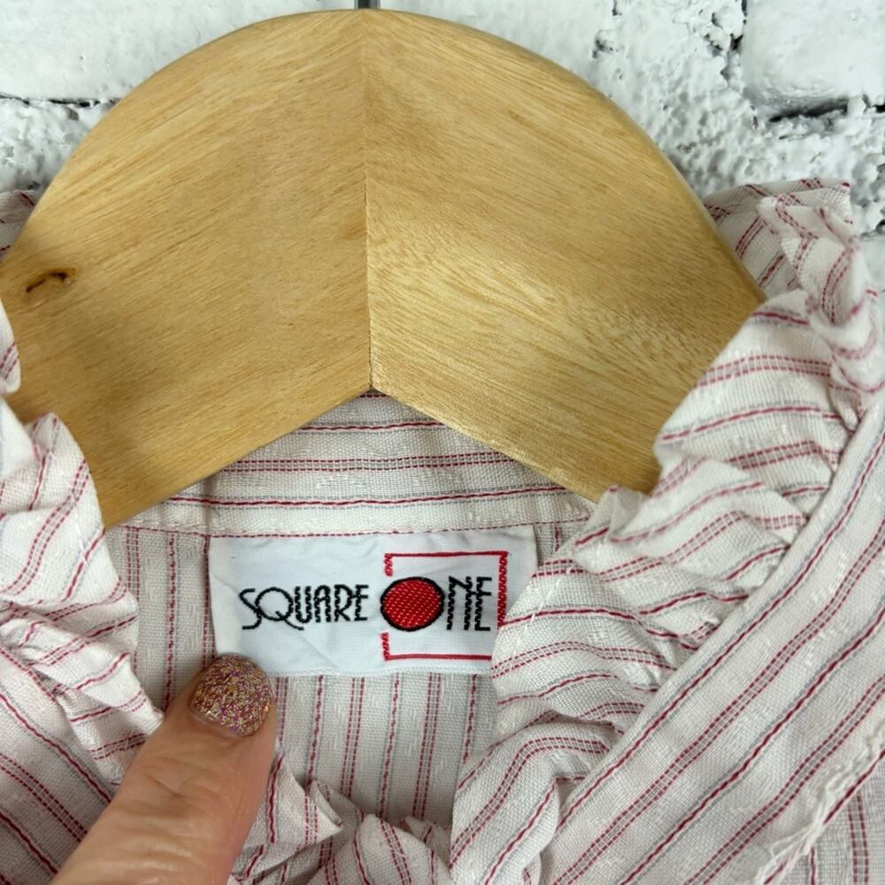 Square One Striped Pink Ruffled Shirt - Picture 2 of 4